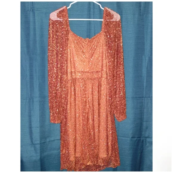 Shein | Orange Glitter Evening Dress - Picture 3 of 4